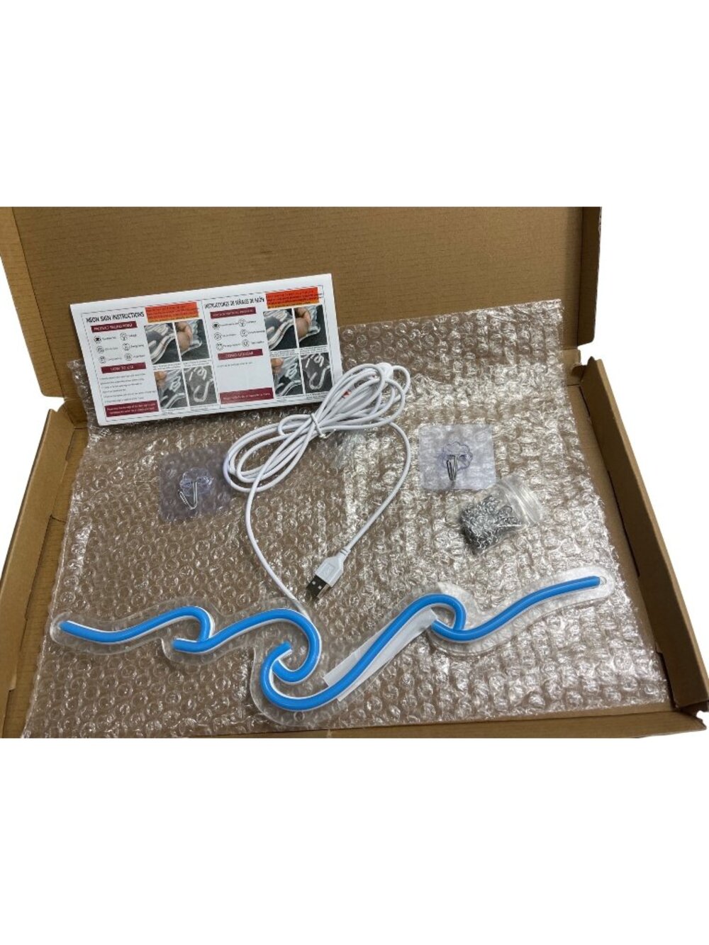 Blue LED Neon Wave Sign Light USB Powered Acrylic Backing 74c